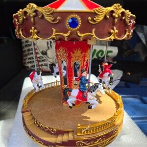 11" Red & White LED Animated Christmas Carousel with Horses